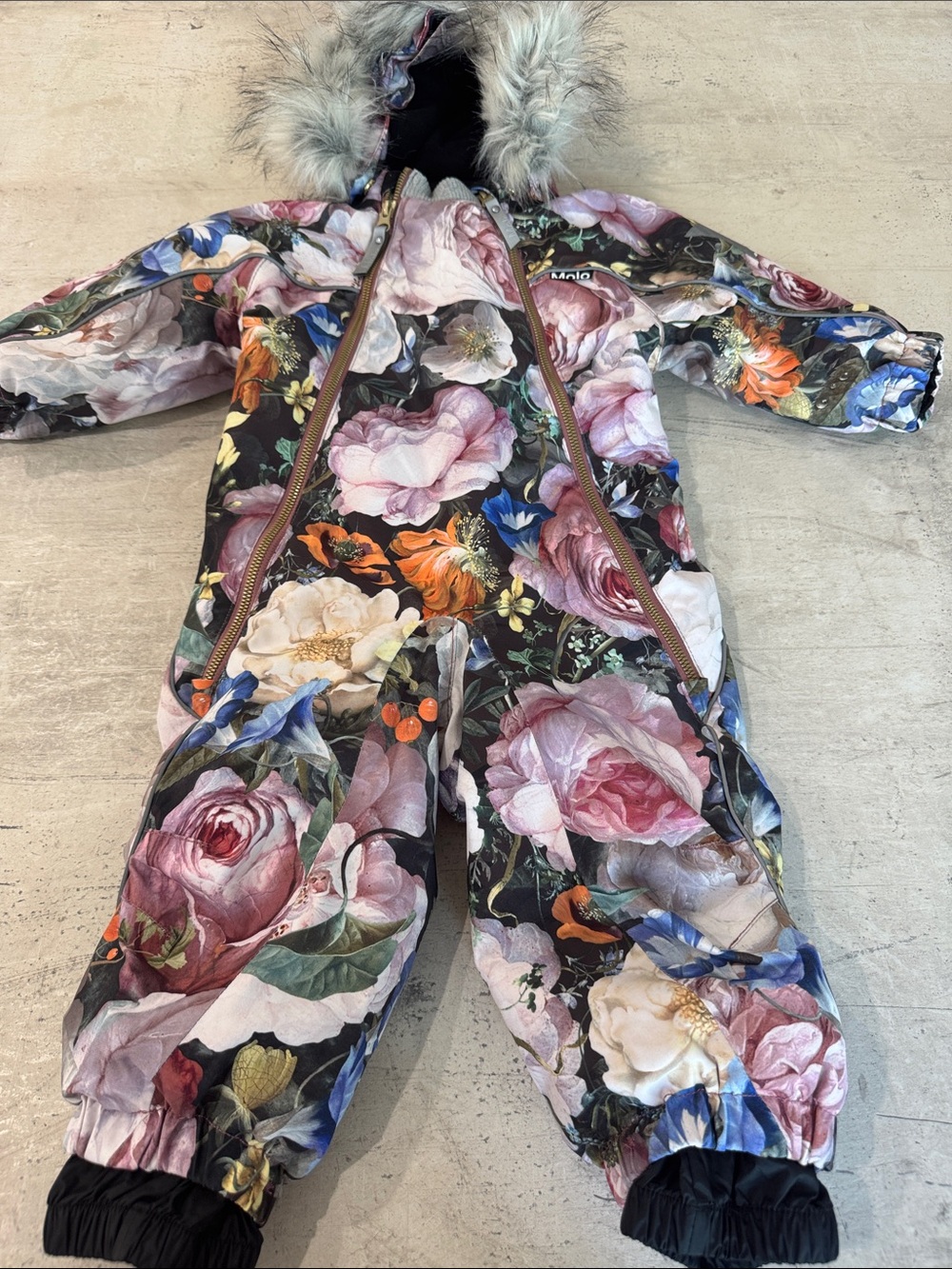 Molo Floral Print Hooded Jumpsuit in Black, Pink & Blue